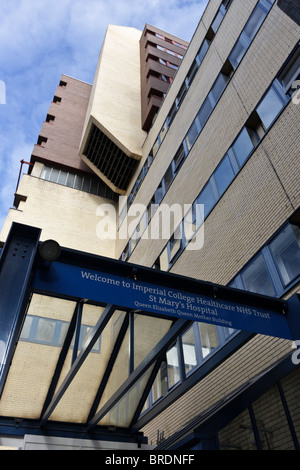 Low level angled aspect to the canopied main entrance of St Mary`s Hospital in South Wharf Road in Paddington. Stock Photo